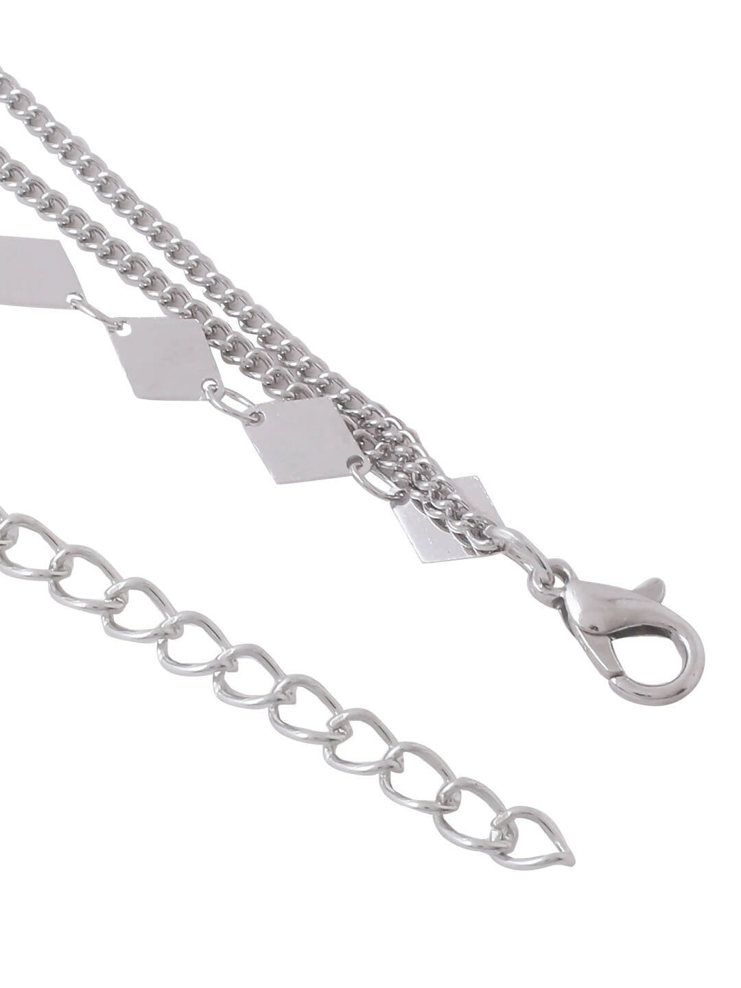 NVR Women's 3 Layered Silver-Plated Minimal Layered Necklace