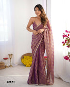 NC Chiffon Chex Wevon Chex Designer, Lace Party Wear Saree - Purple