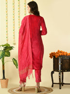 Myshka Women's Pink Velvet Kurta & Trousers With Dupatta Party Sets