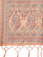 Peach Silk Blend Woven Design Saree With Unstitched Blouse Piece - Aloki