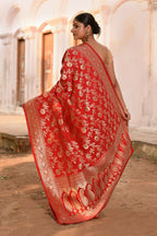 Joban Fashion Red Banarasi Soft Pure Handloom Banarasi Silk Saree