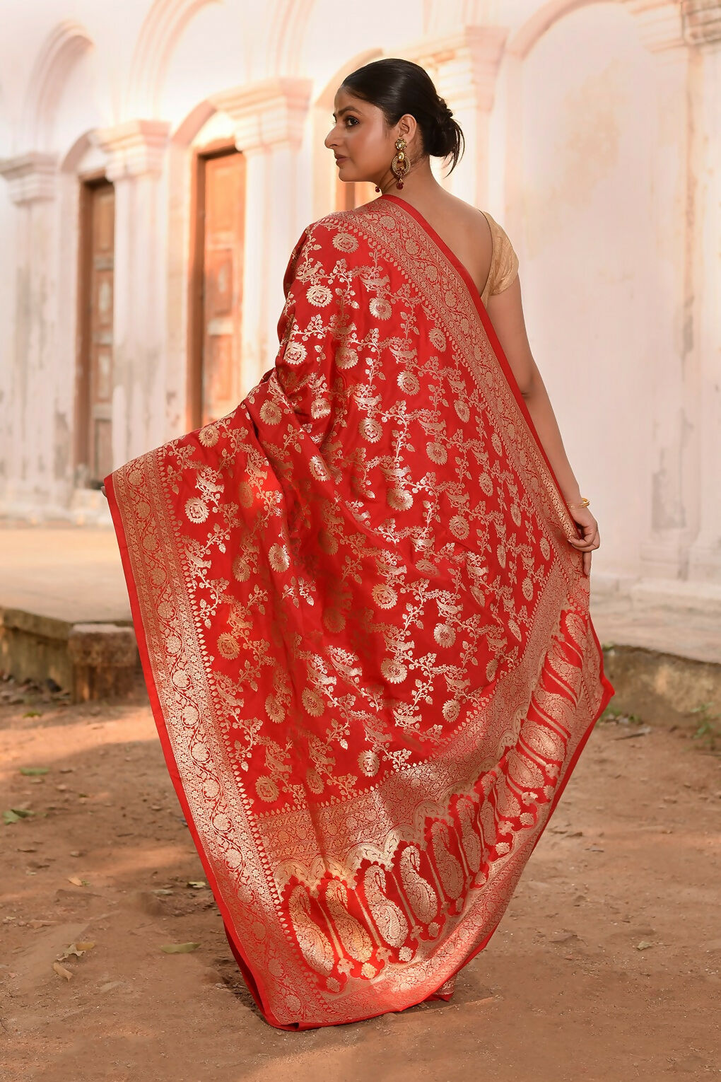 Joban Fashion Red Banarasi Soft Pure Handloom Banarasi Silk Saree