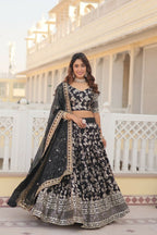 Vastranavya Designer Dyeable Pure Viscose Jacquard Fabric Lehenga Choli & Dupatta Set - Black