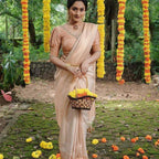 DEIANA'S Beautiful Designer Golden zari Soft Lichi Silk Saree - White