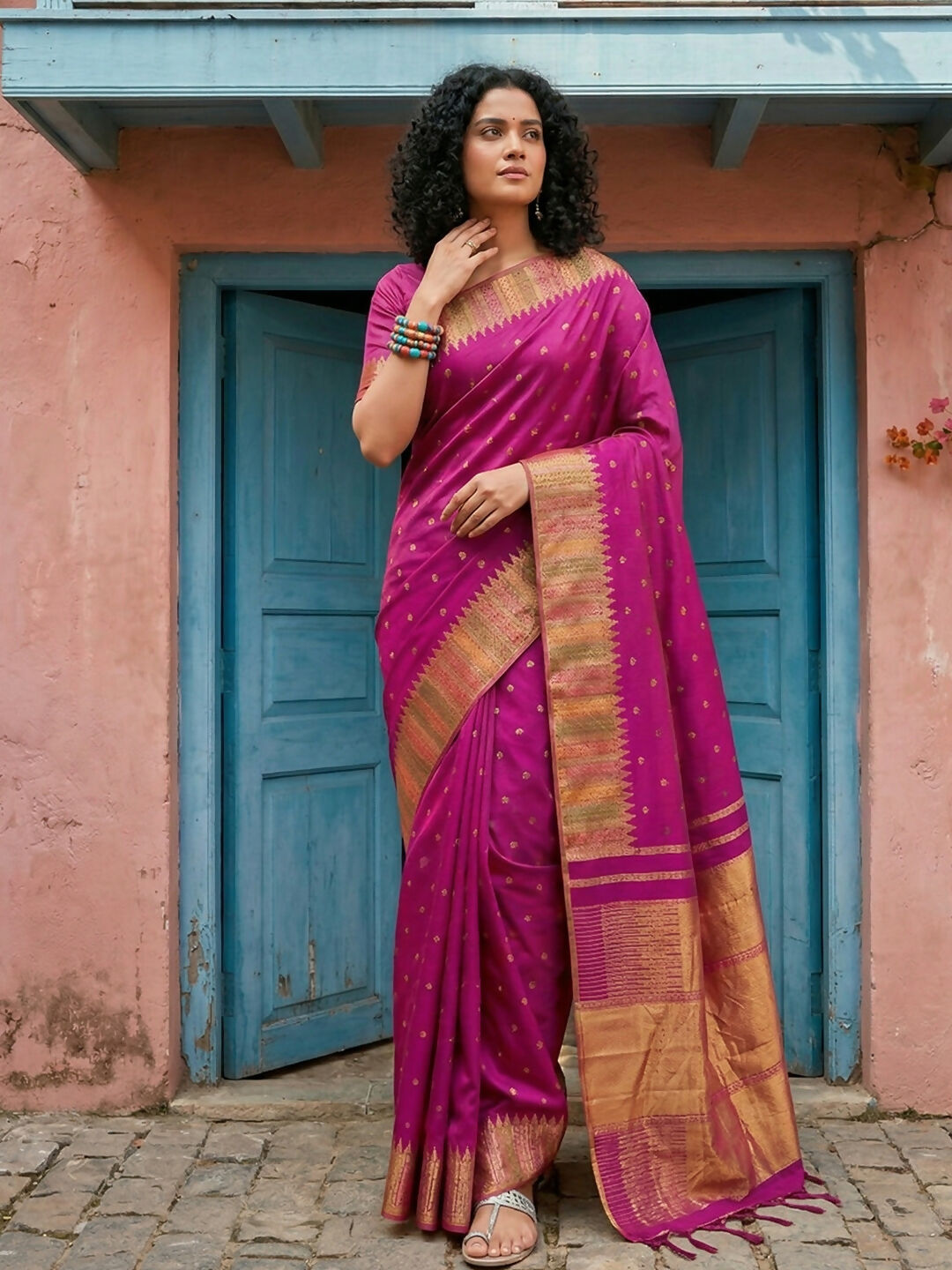 Shree Shyam Fashion Magenta Silk Blend Saree - Distacart