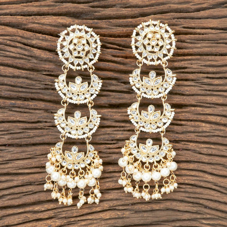 Joban Fashion Women Kundan Pearl Golden White Earrings