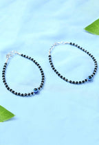 Mominos Fashion Kamal Johar Nazariya Silver With Black Crystals Anklets