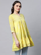 Ahalyaa Women Yellow Cotton Printed Tunic - Distacart