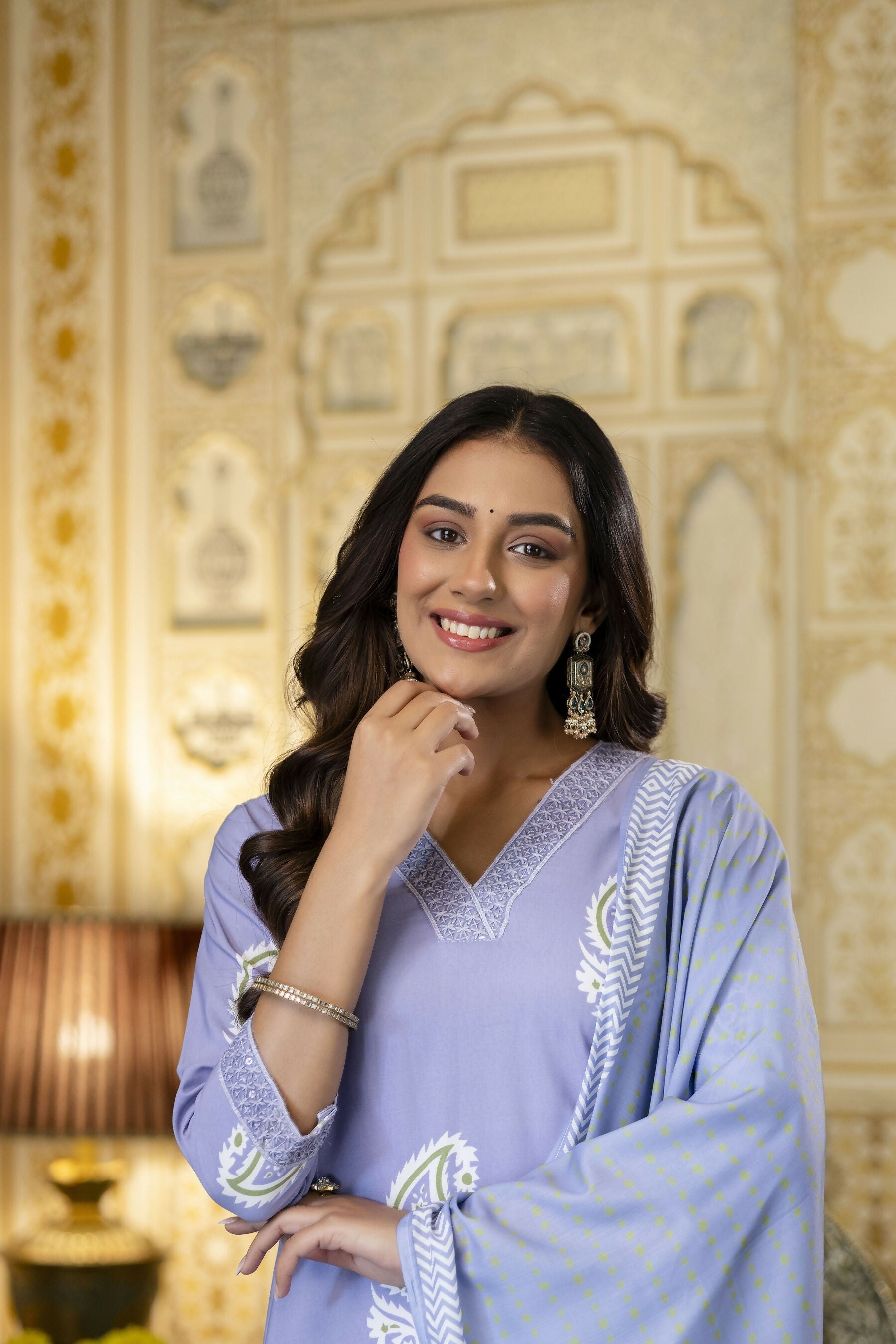 The52 Women's Beautiful Rayon Fabric Printed Work Straight Kurta Pant and Dupatta Set - Distacart