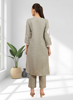 Joban Fashion Gray Linen Embroidered Readymade Long Kurta With Pant - Distacart