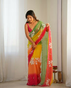 Yellow Georgette Pedding Color, Embroidery Work Party Wear Saree - Erisha