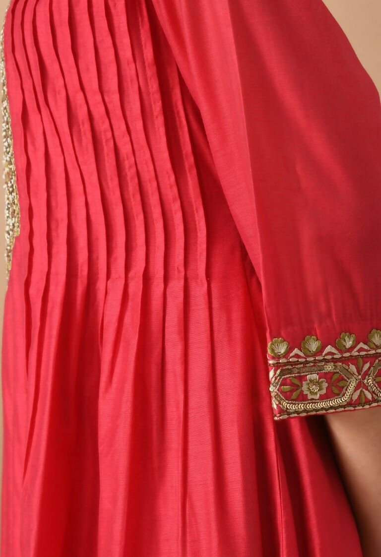 Joban Fashion Red Chanderi Kurta Set