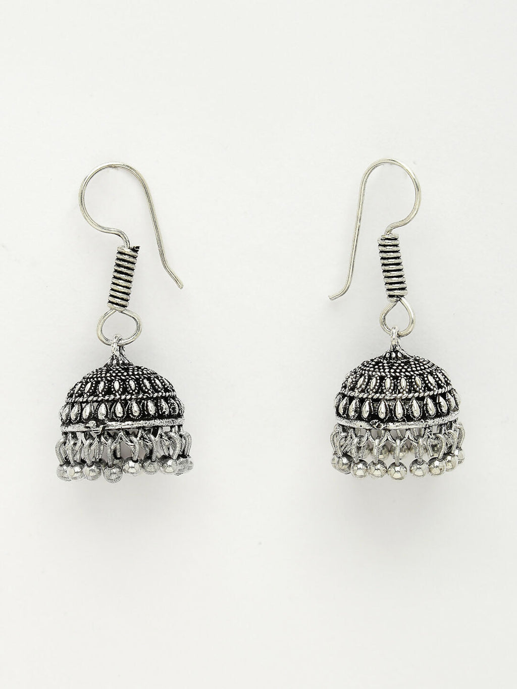 NVR Women's Silver-Toned Peacock Design Oxidized Necklace with Jhumka Earrings