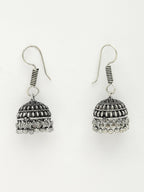NVR Women's Silver-Toned Peacock Design Oxidized Necklace with Jhumka Earrings