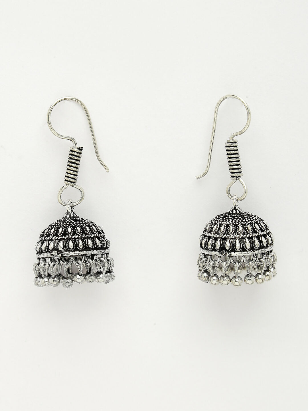 NVR Women's Silver-Toned Peacock Design Oxidized Necklace with Jhumka Earrings