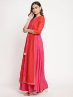 Ahalyaa Women Dark Pink Crepe Khari Print Dress