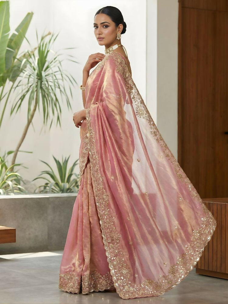 Joban Fashion Pink Fandy Satin Silk Party Wear Sarees - Distacart