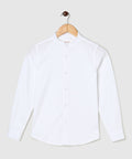 Manet Boys Mandarin Collar Full Sleeves Melange Shirt - White