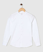 Manet Boys Mandarin Collar Full Sleeves Melange Shirt - White