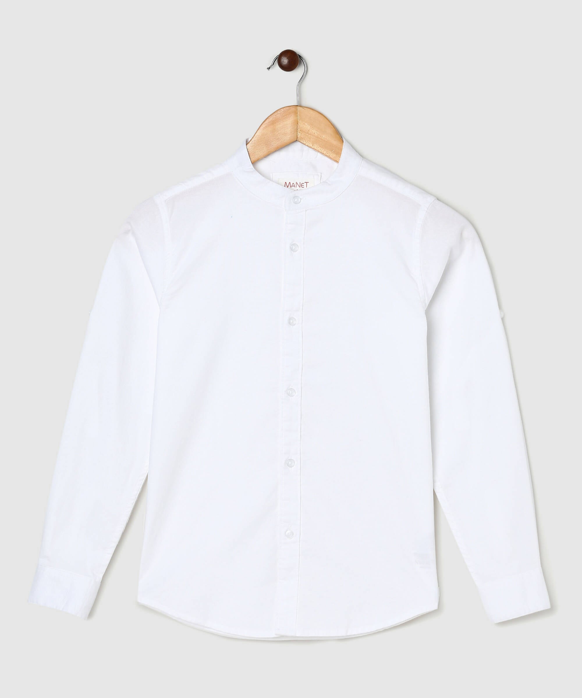 Manet Boys Mandarin Collar Full Sleeves Melange Shirt - White