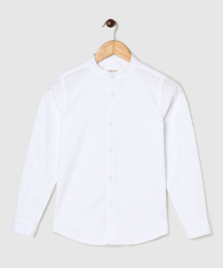 Manet Boys Mandarin Collar Full Sleeves Melange Shirt - White