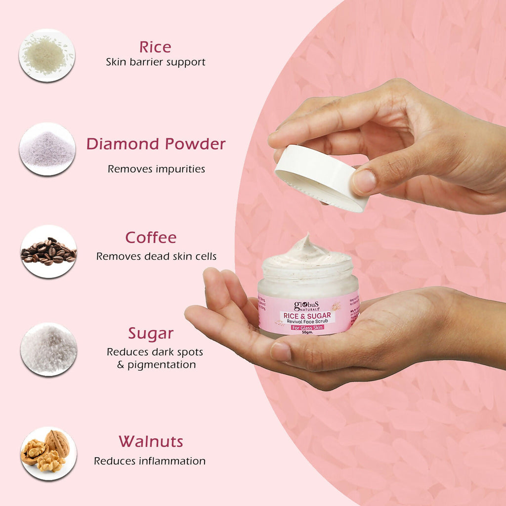 Globus Naturals Rice & Sugar Revival Face Scrub, For Korean Glass Skin - Distacart