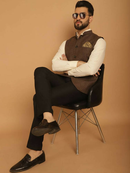 Even Apparels Pure Wool Nehru Jacket - Brown