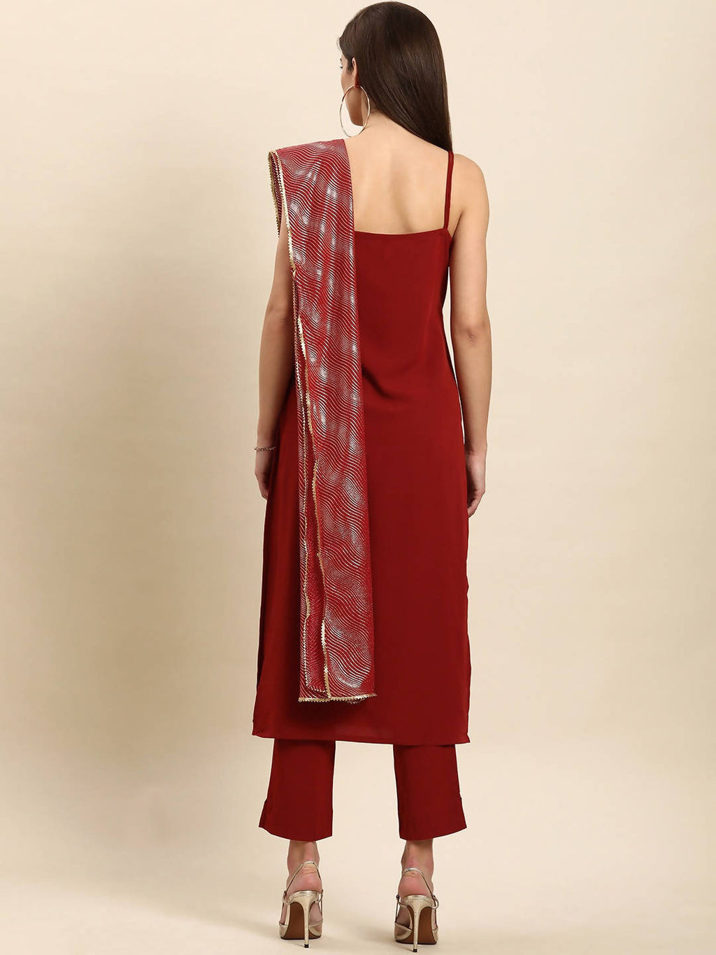 Janasya Maroon Kurta with Trousers & With Dupatta - Distacart