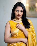 DEIANA'S Beautiful Designer Golden zari Soft Lichi Silk Saree - Yellow