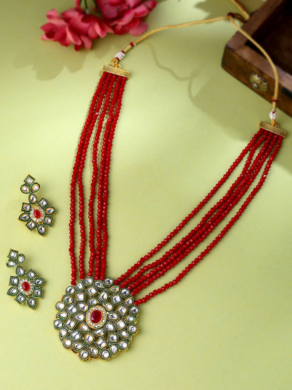 NVR Women Gold-Polished Kundan Studded Jewellery Set