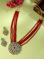 NVR Women Gold-Polished Kundan Studded Jewellery Set