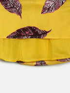 Manet Girls Cotton String Tie Frock Brown Leaf Printed - Yellow