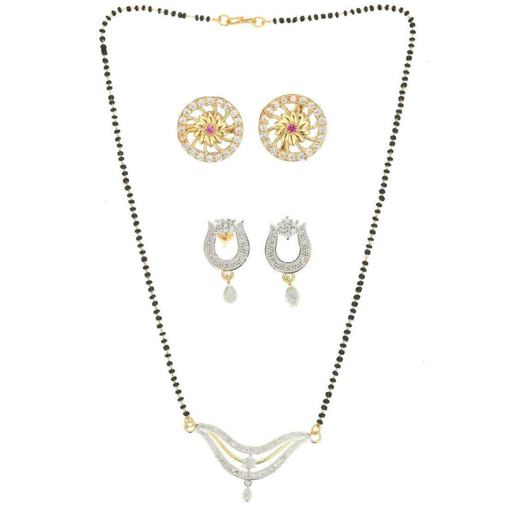 AanyaCentric Gold-Polished Mangalsutra with Pendant, 2 Pair Earrings