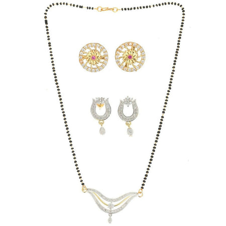 AanyaCentric Gold-Polished Mangalsutra with Pendant, 2 Pair Earrings