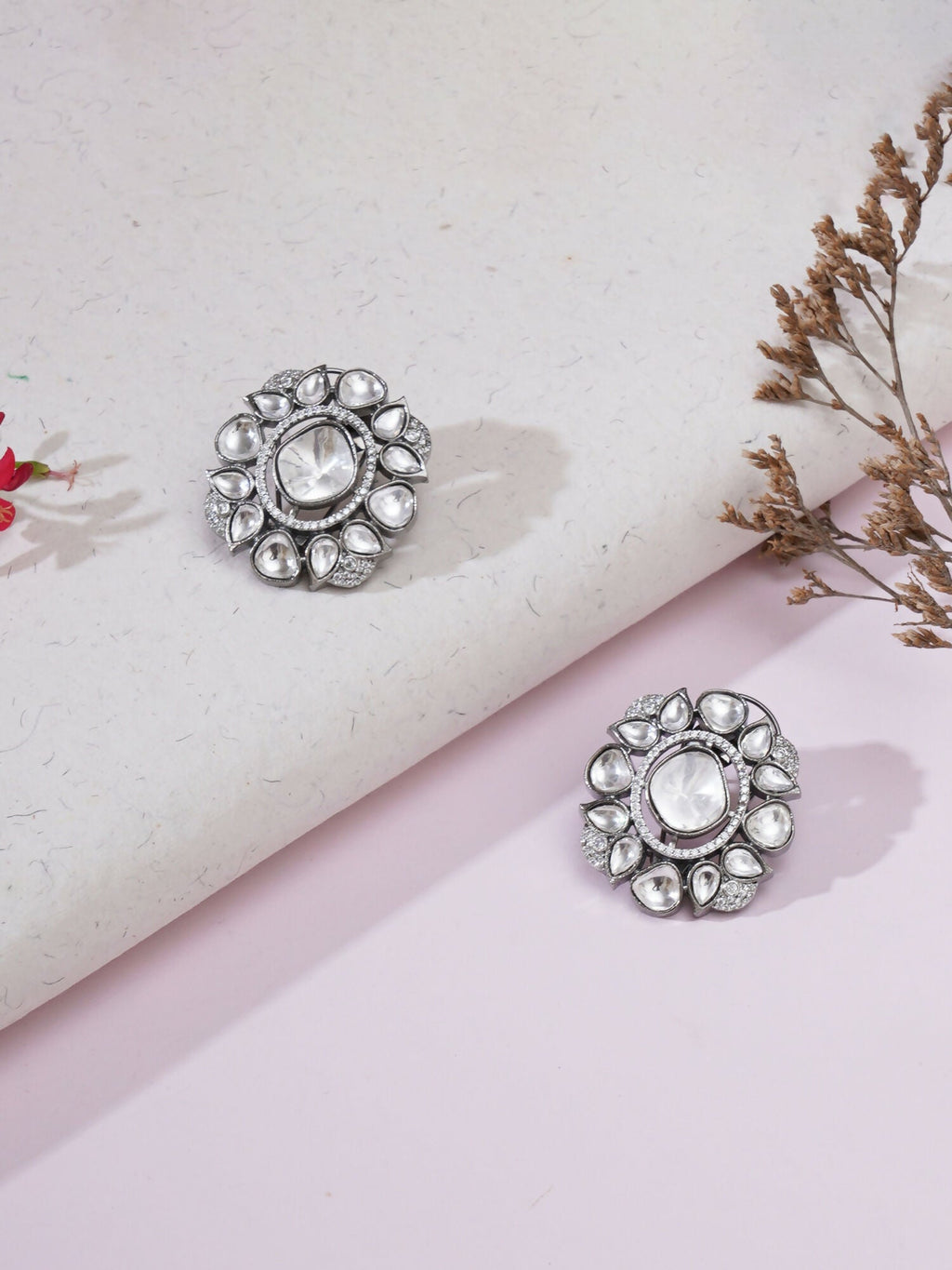Kundan Earrings (silver) - Ruby Raang - Distacart