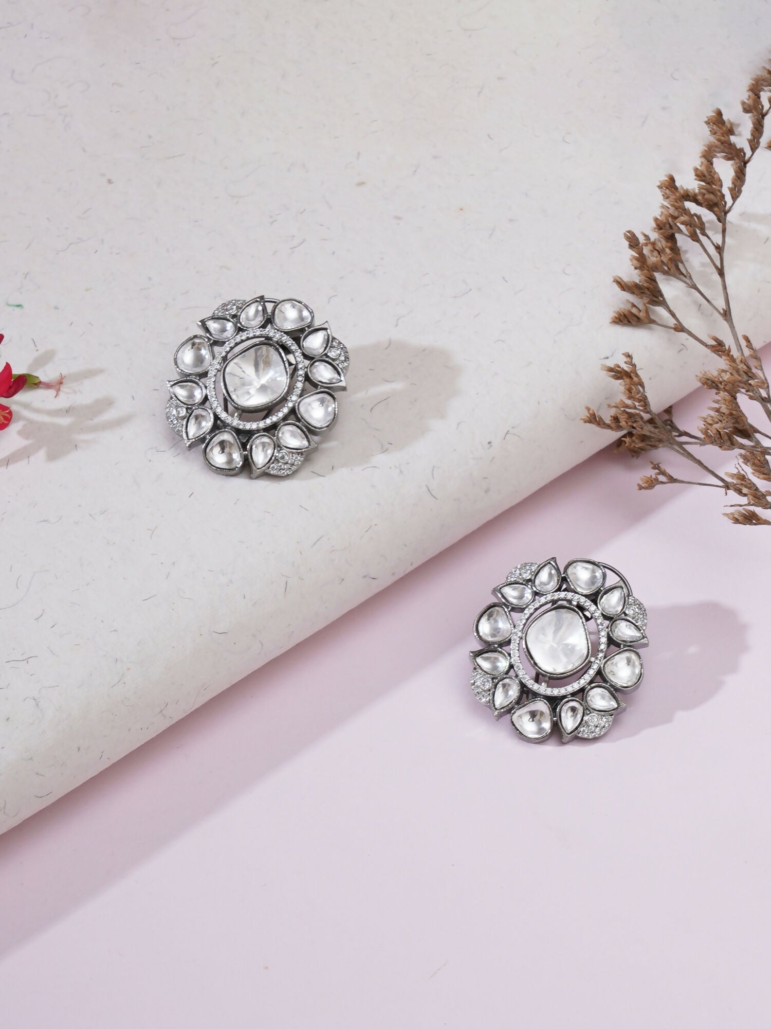 Kundan Earrings (silver) - Ruby Raang - Distacart