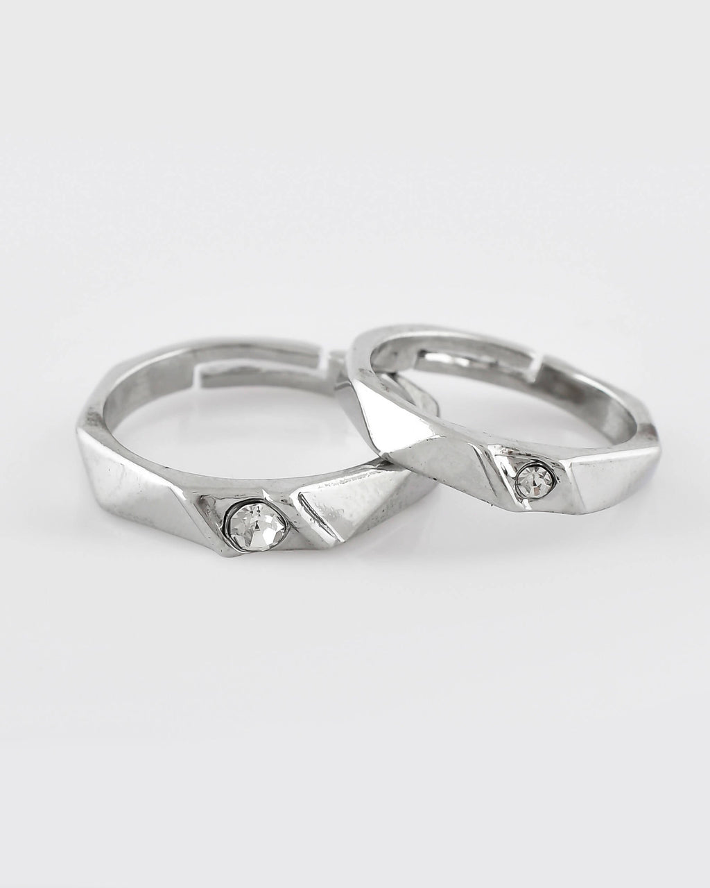 VOJ Stainless Steel Cubic Zirconia Silver Plated Adjustable Ring Set for Couple