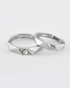 VOJ Stainless Steel Cubic Zirconia Silver Plated Adjustable Ring Set for Couple