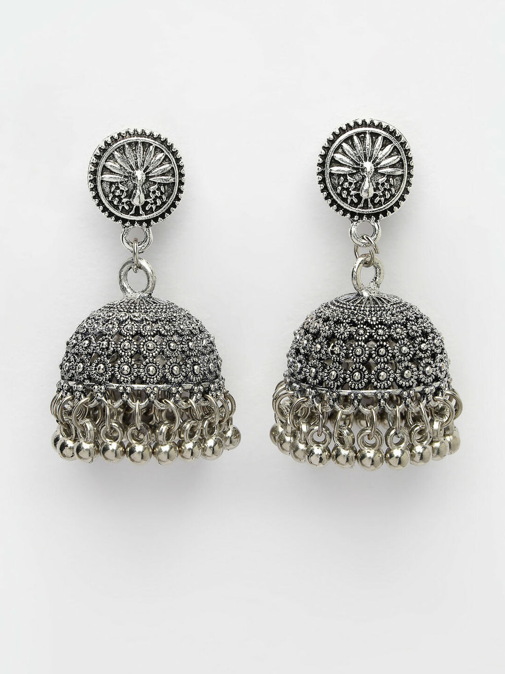 NVR Women's Silver-Toned German Silver Oxidised Dome Shaped Jhumka Earrings - Distacart