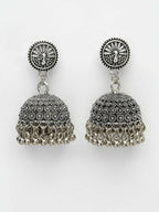 NVR Women's Silver-Toned German Silver Oxidised Dome Shaped Jhumka Earrings - Distacart