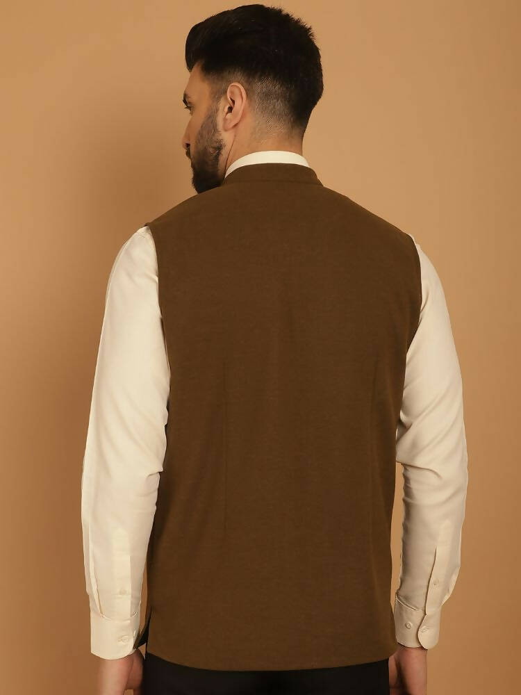 Even Apparels Pure Wool Nehru Jacket - Green