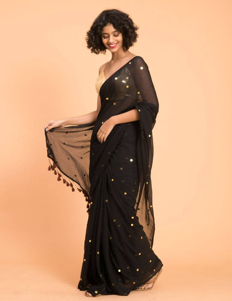 Suta Black Embellished Sequinned Pure Cotton Saree - Distacart