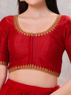Joban Fashion Women Silk Dark-Red Stitched Blouse
