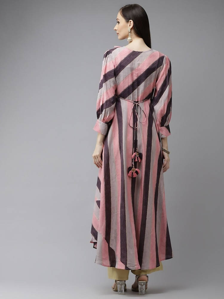 Yufta Women Purple & Multicoloured A-Line Striped Kurta