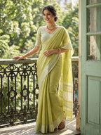 Shree Shyam Fashion Popat Green Linen Saree - Distacart