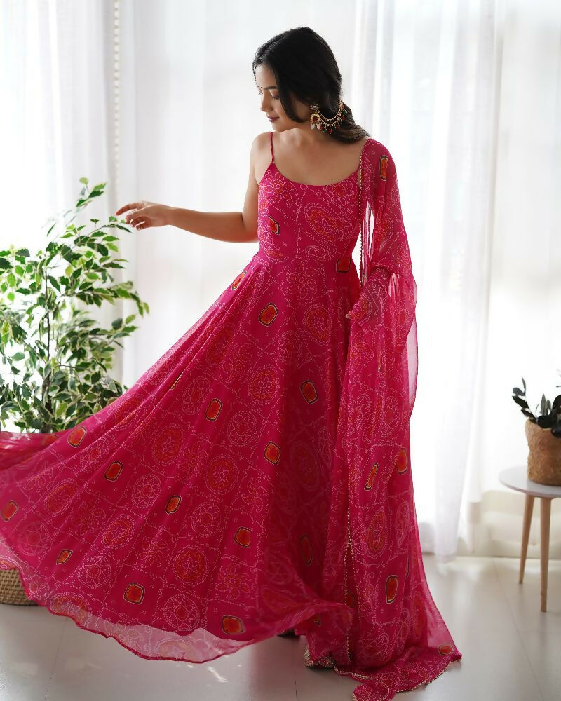 Joban Fashion Pink Kurta Set Chiffon Sequin Embroidery Work - Distacart