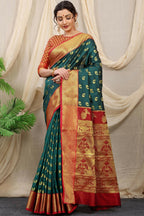 Jyoti Fashion Women's Bottle Green Banarasi Silk Zari Woven Saree with Blouse