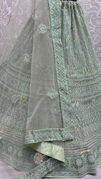 Jyoti Fashion Women's Pista Green Heavy Net Fancy Dori, Multi Thread, Rainbow Sequins and Diamond Work Wedding Lehenga Choli