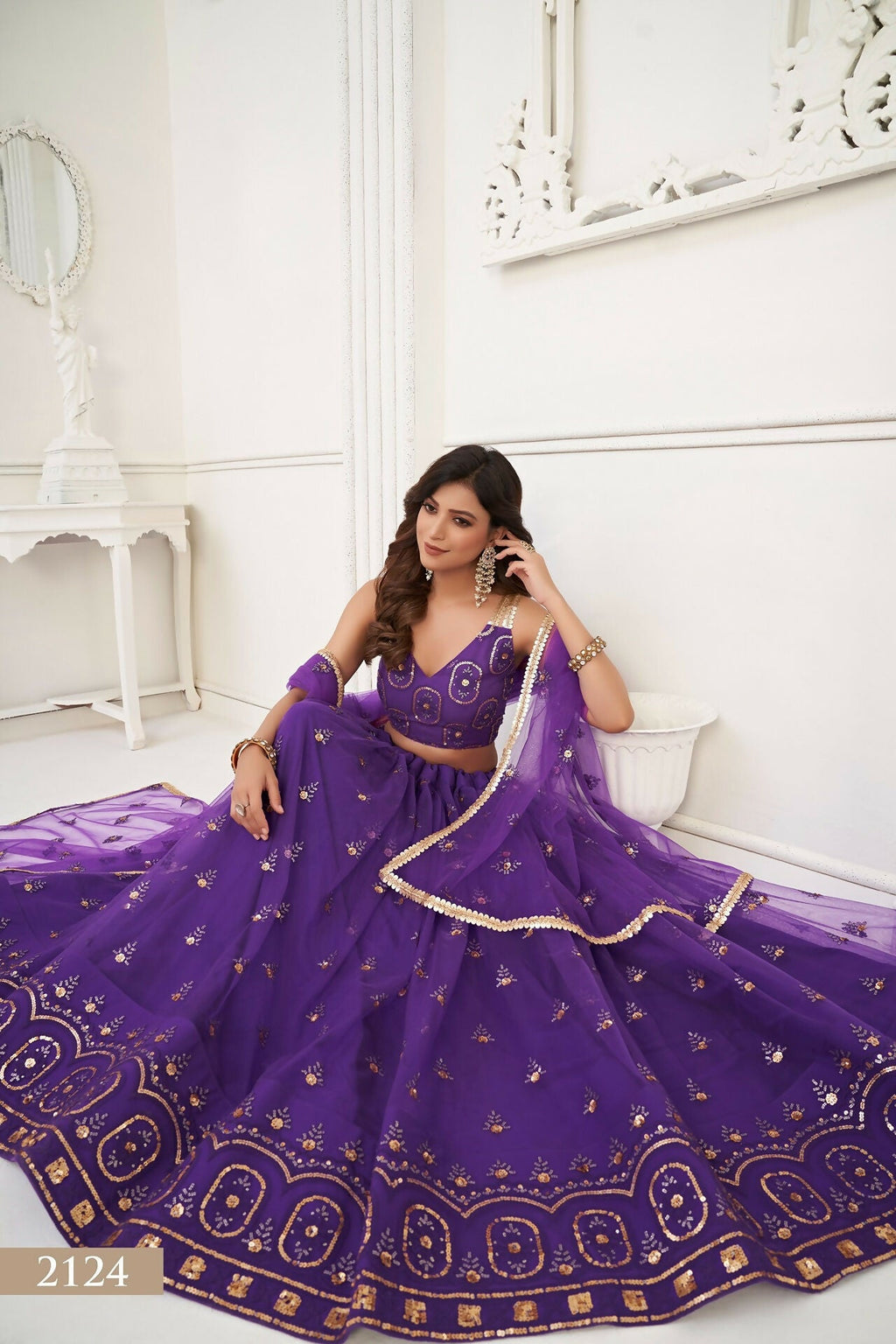 Eilara Women'S Purple Butterfly Net Embroidered Thread Work Designer Lehenga Choli