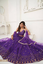 Eilara Women'S Purple Butterfly Net Embroidered Thread Work Designer Lehenga Choli